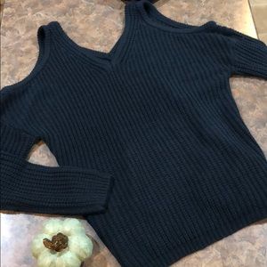 Cold Shoulder Navy Sweater